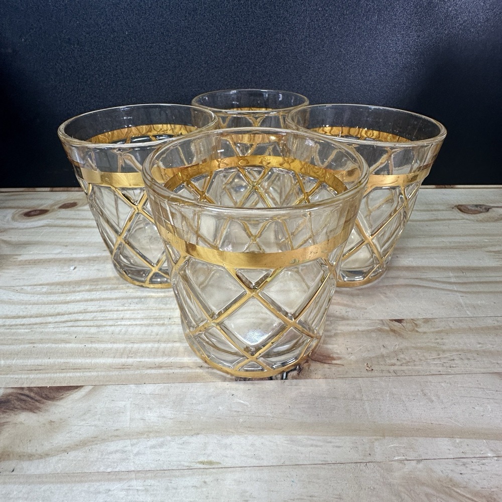 Altuzarra 18k Gold Lattice Lowball Cocktail Glasses Vintage Set Of 4